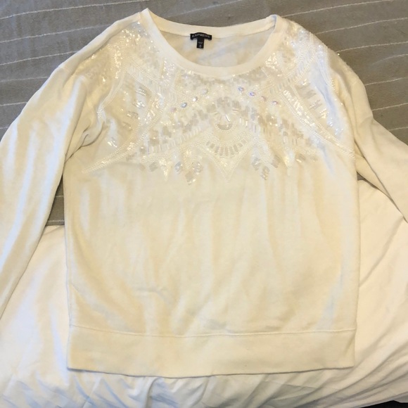 Express white sequin sweat shirt - Picture 1 of 3